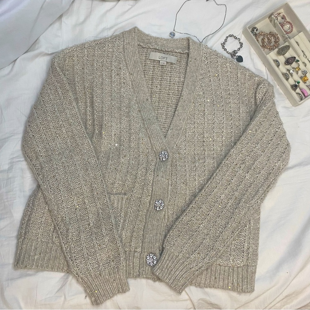 New Loft Vintage Style Brown Gold Knit Wool XS Retro Winter Y2K Cardigan Sweater